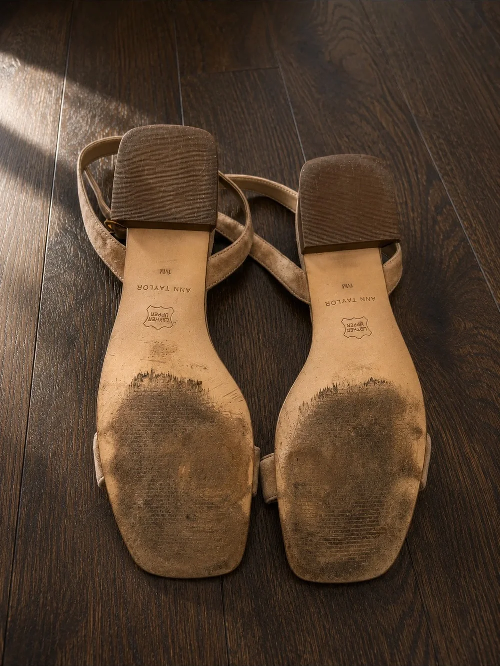 Ann Taylor Suede Ankle-Strap Block Heel Sandals - Beige